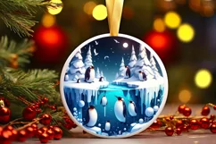 Penguins Watercolor Winter Scene PNG Product Image 3