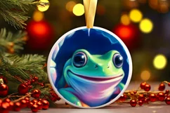 Icy Wall with Smiling Frog Round Ornament Sublimation PNG Product Image 2
