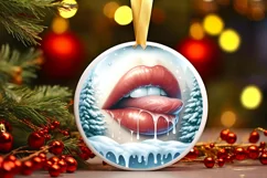 Winter Scene Sexy Lips Round Ornament Sublimation PNG Product Image 1