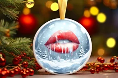 Winter Scene Sexy Lips Round Ornament Sublimation PNG Product Image 3