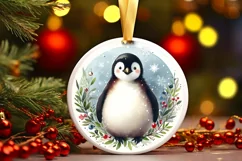 Watercolor Christmas Penguin Portrait Product Image 1