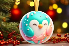 Christmas Penguin with Depth Round Ornament Sublimation PNG Product Image 3