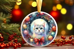 Colorful Cat Christmas Ornament Sublimation PNG Product Image 3