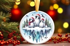 Santa Penguins Winter 3D Round Ornament PNG Product Image 3