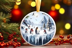 Santa Penguins Winter 3D Round Ornament PNG Product Image 3