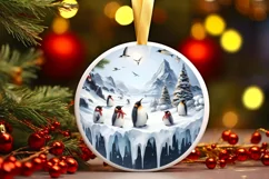 Santa Penguins Winter 3D Round Ornament PNG Product Image 3