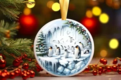 Round Christmas Ornament with Penguins and 3D Spain Scene Product Image 3