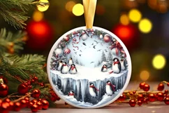 Round Winter Scene with Penguins PNG Product Image 2