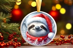 Round Winter Scene with Sloth and Santa Hat PNG Product Image 2