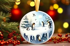 Round Winter Scene with Penguins PNG Product Image 3