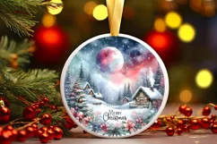 Merry Christmas Watercolor Ornament Sublimation PNG Product Image 3
