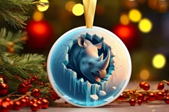 Rhino Emerging from Ice Wall Round Sticker Sublimation PNG Product Image 3