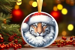 3D Winter Scene Tiger Portrait Round Ornament Sublimation Product Image 3