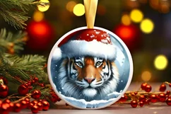 3D Winter Scene Tiger Portrait Round Ornament Sublimation Product Image 2