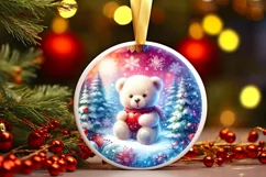 Round Winter Scene with Teddy Bear PNG Product Image 1