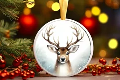 Reindeer Round Ornament Sublimation PNG Product Image 2