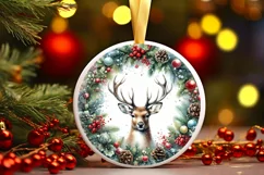 Reindeer Round Ornament Sublimation PNG Product Image 3