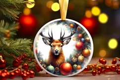Reindeer Winter Scene Round Ornament Sublimation PNG Product Image 3