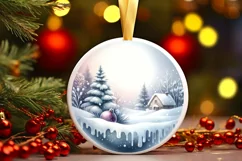 Round Winter Scene with Penguins PNG Product Image 1