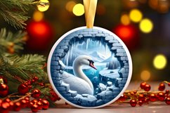 Icy Wall with Smiling Swan Round Ornament Sublimation PNG Product Image 1