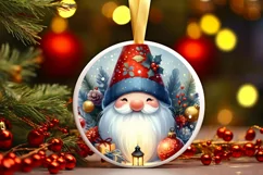 Christmas Gnome Round Ornament Sublimation PNG Product Image 2