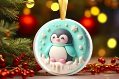 Penguin Round Ornament Sublimation PNG Product Image 3