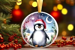 Christmas Penguin Round Ornament Sublimation PNG Product Image 1