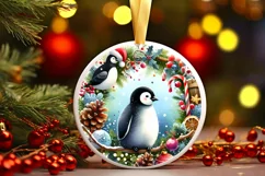 Christmas Penguin Round Ornament Sublimation PNG Product Image 3