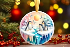 Penguins Winter 3D Round Ornament PNG Product Image 3