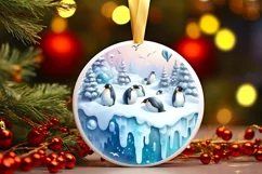 Penguins Winter 3D Round Ornament PNG Product Image 1