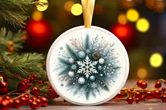 Watercolor Christmas Scene Snow Flake Round Sticker Product Image 2