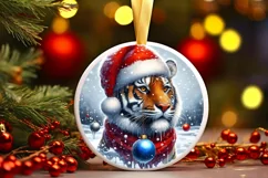 3D Winter Scene Tiger Portrait Round Ornament Sublimation Product Image 2