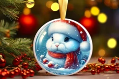 3D Winter Scene Bunny Portrait Round Ornament Sublimation Product Image 2