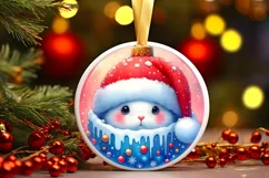 3D Winter Scene Bunny Portrait Round Ornament Sublimation Product Image 3