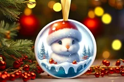 3D Winter Scene Bunny Portrait Round Ornament Sublimation Product Image 3