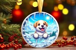 Melting Ice Wall with Smiling Puppy Round Ornament Product Image 2