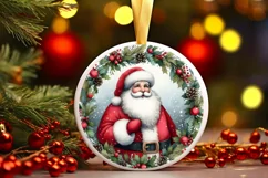 Icy Wall with Smiling Santa Round Ornament Sublimation PNG Product Image 2