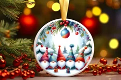 Colorful Winter Gnomes Round Ornament Sublimation PNG Product Image 1