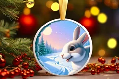 Snow Wall Rabbit Round Ornament Sublimation PNG Product Image 3