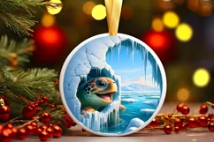 Melting Ice Turtle Round Ornament Sublimation PNG Product Image 1