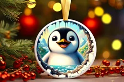 Penguin Smiling Round Ornament Sublimation PNG Product Image 1