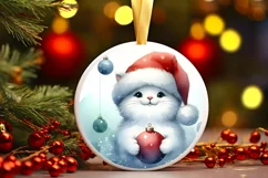 Christmas Cat Round Ornament Sublimation PNG Product Image 1