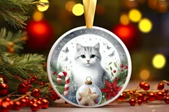 Christmas Cat Round Ornament Sublimation PNG Product Image 1