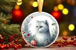 Christmas Cat Round Ornament Sublimation PNG Product Image 2