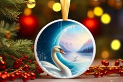 Icy Wall Swan Round Ornament Sublimation PNG Product Image 2