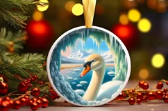 Icy Wall Swan Round Ornament Sublimation PNG Product Image 2