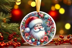 Santa Winter Watercolor Round Sticker Sublimation PNG Product Image 2