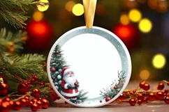 Santa with Deer Round Ornament Sublimation PNG Product Image 1
