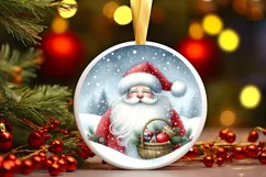 Icy Wall with Smiling Santa Round Ornament Sublimation PNG Product Image 1