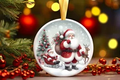 Santa Winter Watercolor Round Sticker Sublimation PNG Product Image 2
